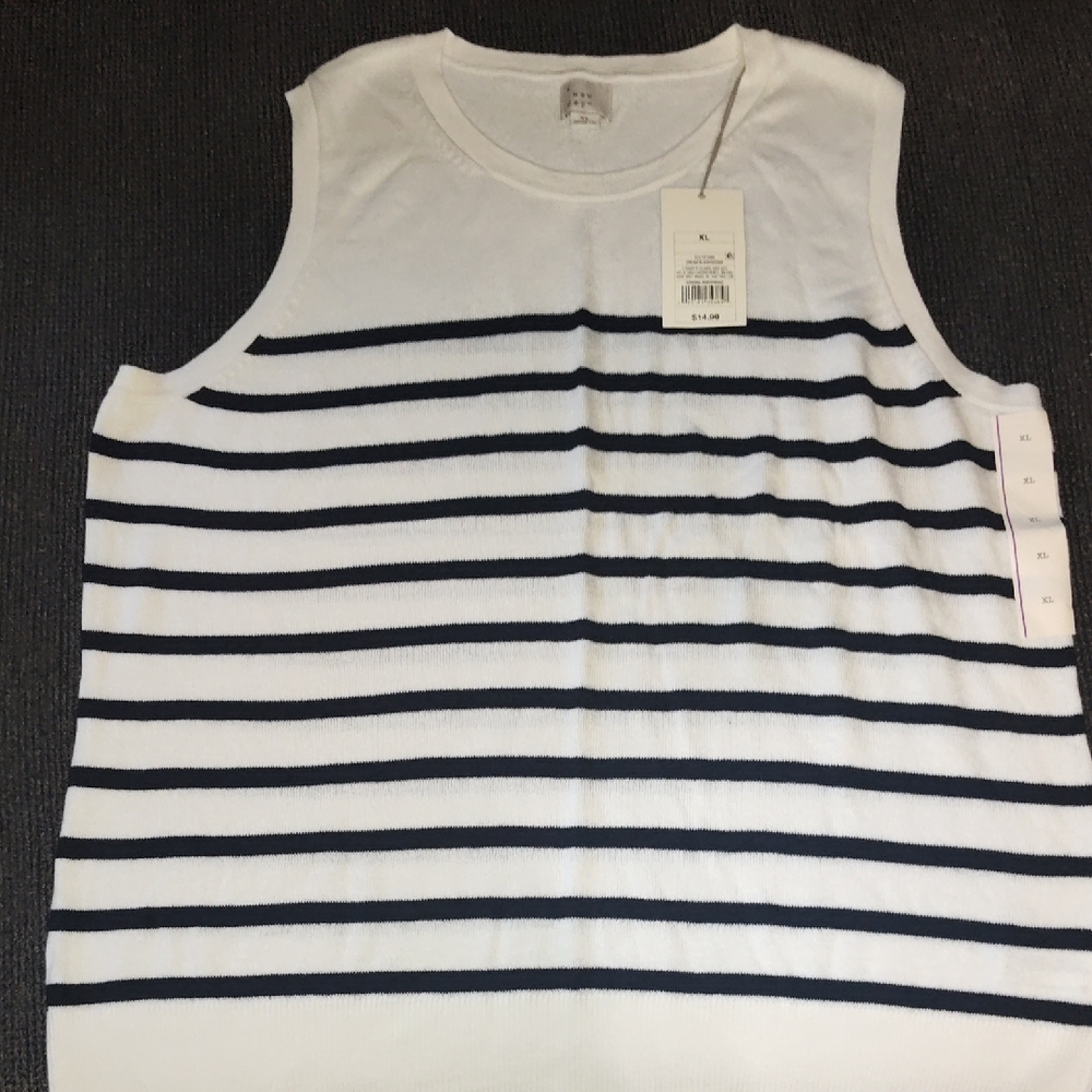 a new day White and Black Striped Tank Top